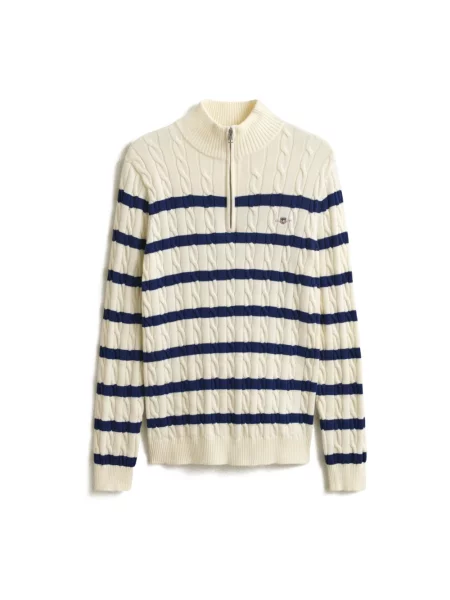 Dzianinowy sweter z dekoltem w serek Gant z dekoltem w serek beżowy