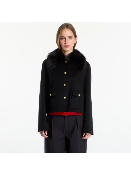 Bunda Tommy Hilfiger Df Wool Lady Jacket With Fur Black 34 černá