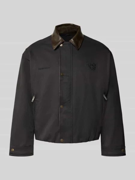 Kurtka z splot twill z wyhaftowane logo i motyw Another Cotton Lab czarna