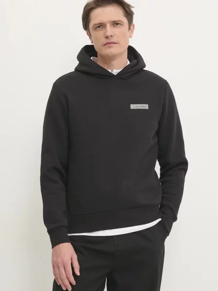 Mikina Calvin Klein s kapucí s potiskem černá