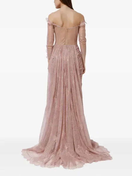 Rochie Iris Serban plisată din dantelă de costum roz