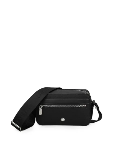 Geantă crossbody Lacoste cu bretele cu autograf negru