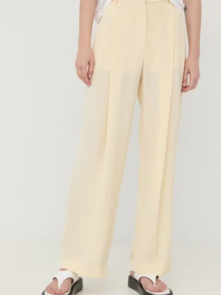 Victoria Beckham pantaloni de matase femei lat high waist bej