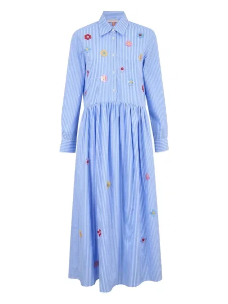 Haftowana sukienka koszulowa Mira Mikati w paski do kolan niebieska