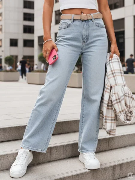Spodnie jeansowe wide leg FLOWLESS Dstreet niebieskie