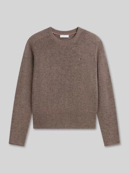 Sweter o kroju slim fit z czystej wełny Tommy Hilfiger brązowy