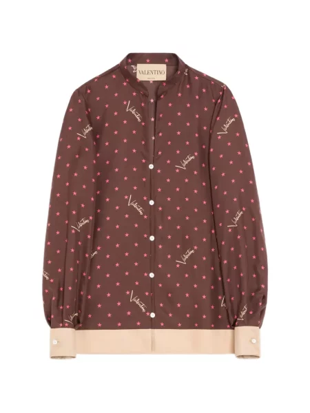 Cămașă Valentino Garavani din țesătură twill maro