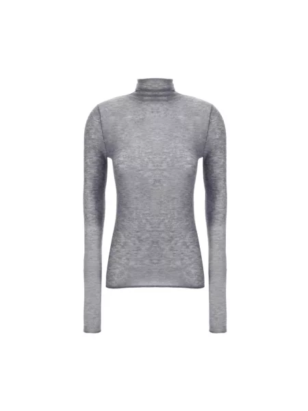 Lniany sweter z golfem Pinko szary