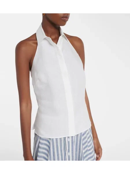 Ľanový top Ralph Lauren Collection s halter výstrihom biela