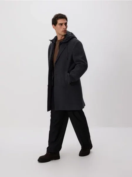 Reserved Пальто з тканини з додаванням вовни темно-сірий сіре