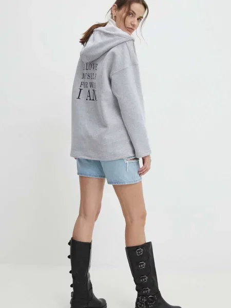 Суичър с качулка Answear Lab с качулка сиво