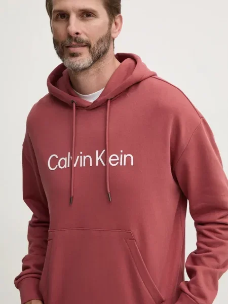 Суичър с качулка Calvin Klein с качулка с апликация виолетово