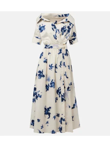 Rochie midi Altuzarra cu model floral până la genunchi de costum alb
