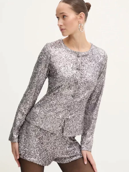 Srajca Never Fully Dressed Gunmetal Alexa Sequin Cardigan srebrna
