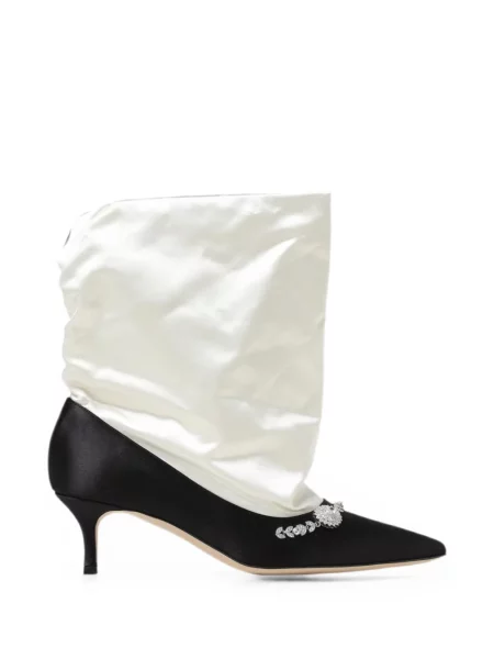 Cizme scurte Manolo Blahnik din satin alb