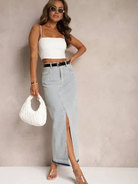 Fustă Blugi Creion cu Șliț Decorativ Lefrana albastru