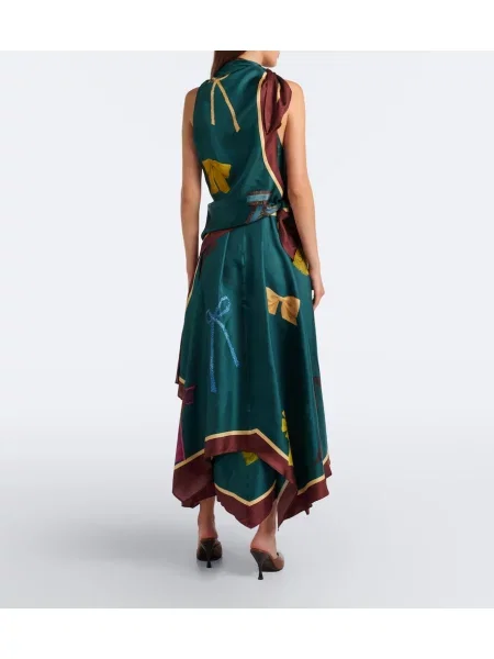 Rochie midi Alemais de mătase cu imagine verde
