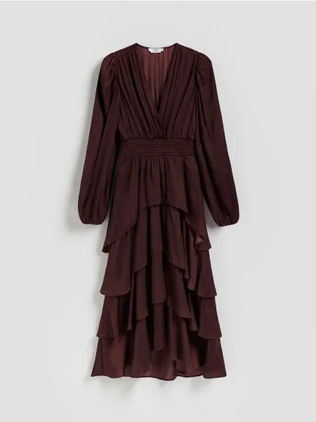 Reserved Sukienka maxi w groszki bordowy