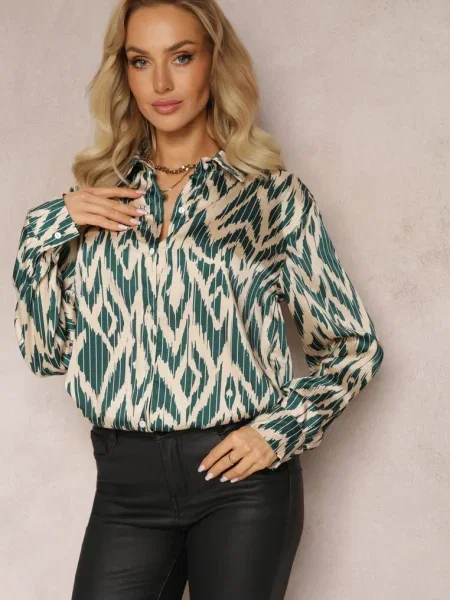 Cămașă închis cu imprimeu cu dungi neregulate Ainatta verde