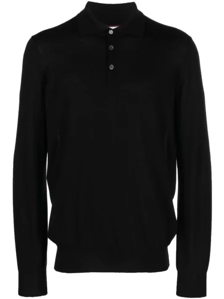 Lung tricou polo Brunello Cucinelli de lână negru