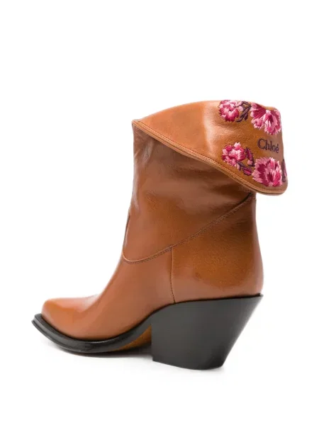 Cizme scurte Chloé cu model floral maro