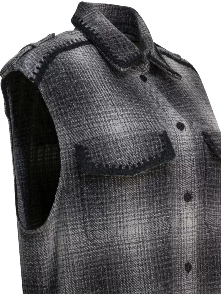 Rochie mini Golden Goose în carouri de costum gri