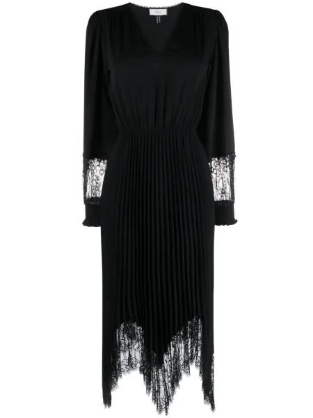 Rochie midi Nissa plisată din dantelă până la genunchi negru