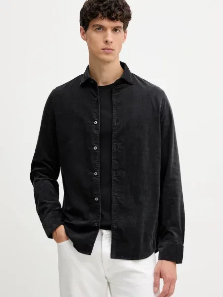 Marc O'Polo cămașă din velur cu guler clasic slim negru