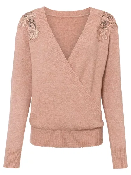 Sweter z koronkową wstawką różowy