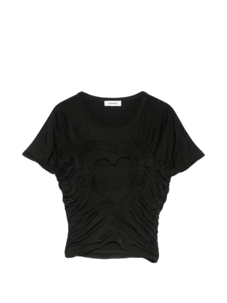 Tricou Sandro cu volane cu motiv cu inimi negru