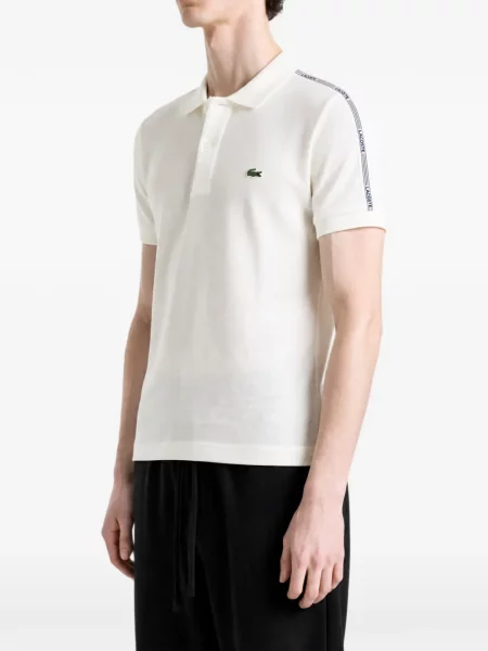 Tricou polo Lacoste cu autograf alb