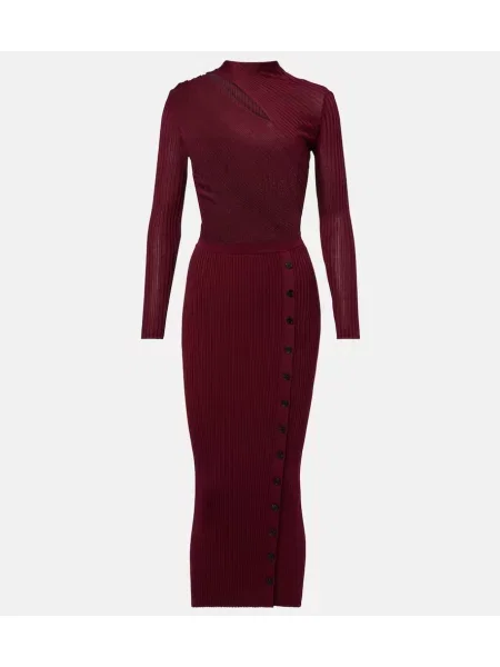 Rochie midi Self-portrait tricotate până la genunchi de costum bordo