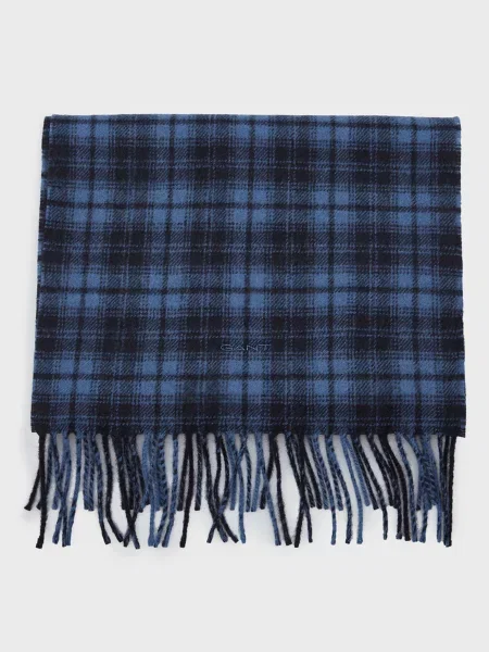 Вовняний картатий шарф Gant синій