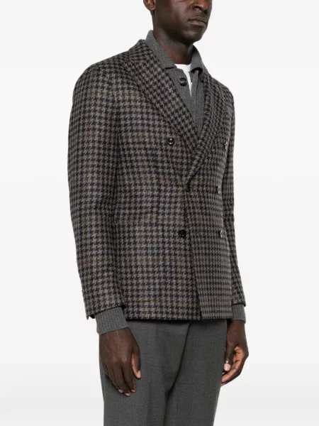 Μπουφάν Boglioli houndstooth διπλόκουμπα καφέ