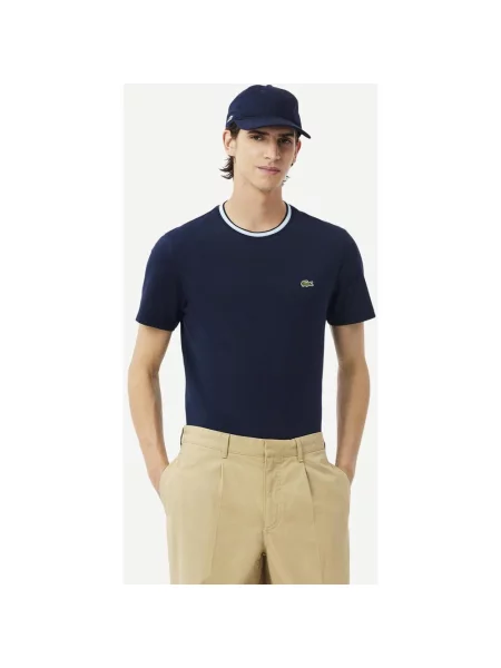 Koszulka Lacoste Regular Fit Ribbed Collar krótki rękaw granatowy XS niebieska