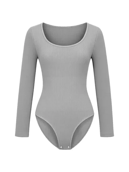 Cfab Body Ribbed Longsleeve Sculpting Bodysuit with Slip sötétszürke