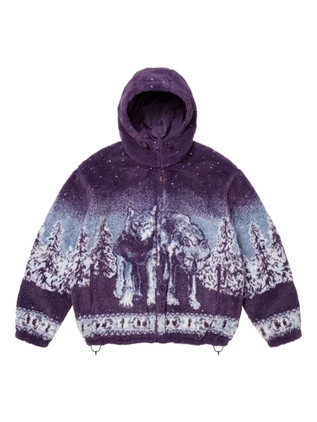 Geacă Supreme din fleece cu glugă violet