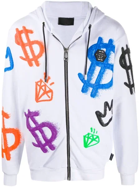 Geacă Philipp Plein cu glugă alb