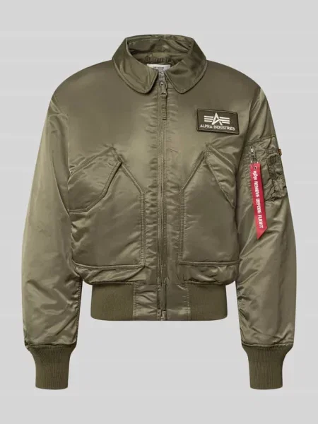 Bomberka z bocznymi z patką i naszywką z logo Alpha Industries oliwkowy