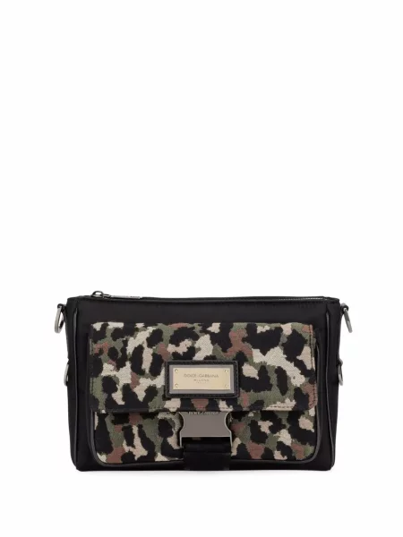 Geantă crossbody Dolce & Gabbana cu model leopard din jacard negru
