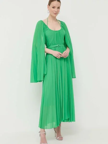 Beatrice B rochie din amestec de matase maxi evazati verde