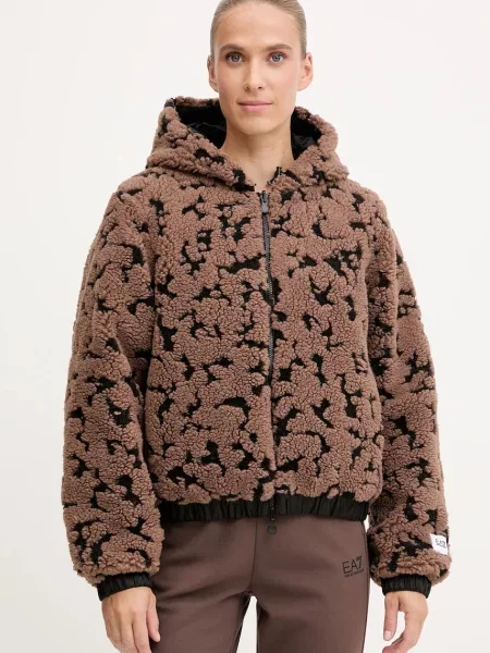 Emporio Armani geacă cu două fețe de iarnă oversize maro