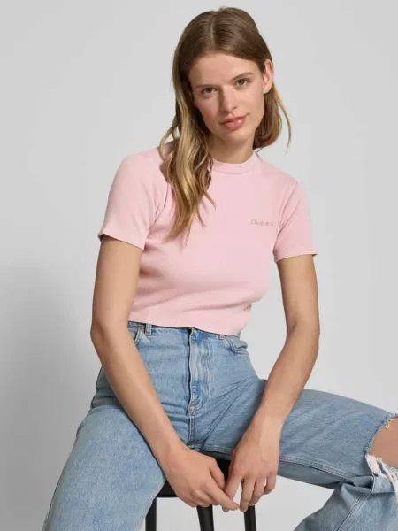 T-shirt krótki z prążkowaniem model ‘PLENTYWOOD’ Dickies różowa