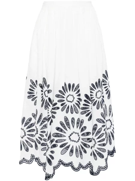 Fustă midi Ulla Johnson cu broderie alb