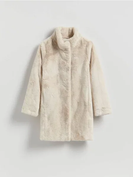 Reserved Płaszcz z imitacji futra złamana biel