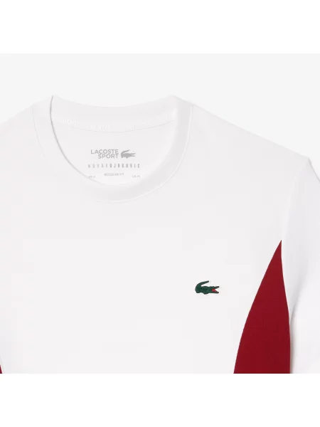 Lacoste T-Shirt Sport X Novak Djokovic Z Okrągłym Dekoltem Z Blokadą Koloru Regular Fit biały