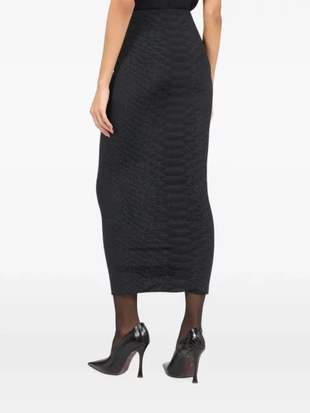 Fustă midi Roberto Cavalli cu model piele de șarpe negru