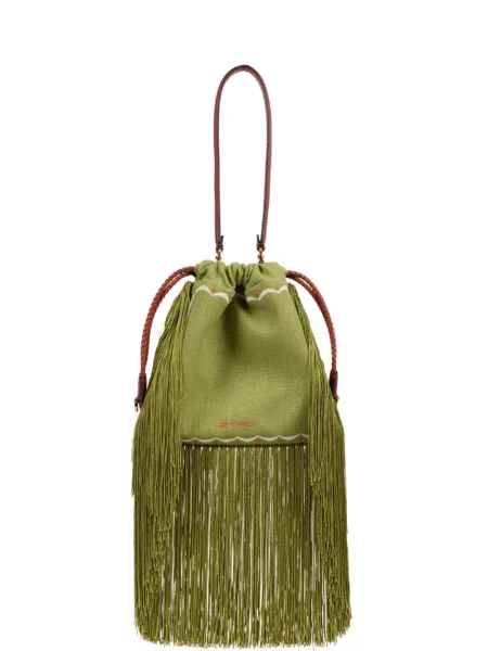 Geantă bucket Etro cu broderie mini verde