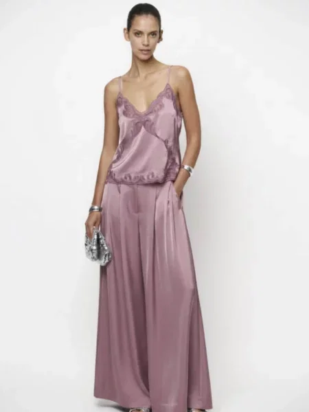 Kelnės wide leg Satinhose rausvai violetinė