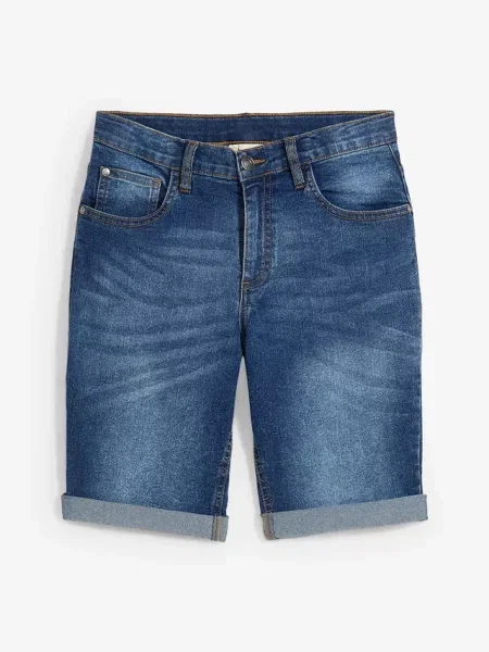 Bermudy jeansowe chłopięce ze stretchem z regulowanym paskiem slim fit niebieskie
